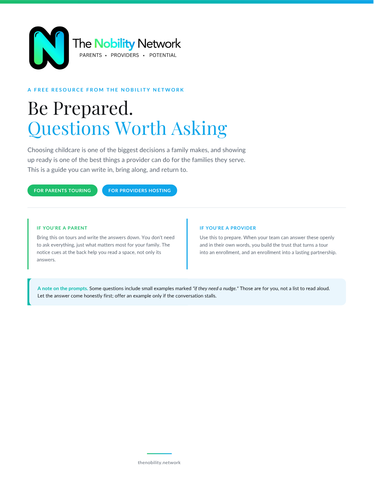 Be Prepared: Questions Worth Asking — a write-in guide for childcare tours