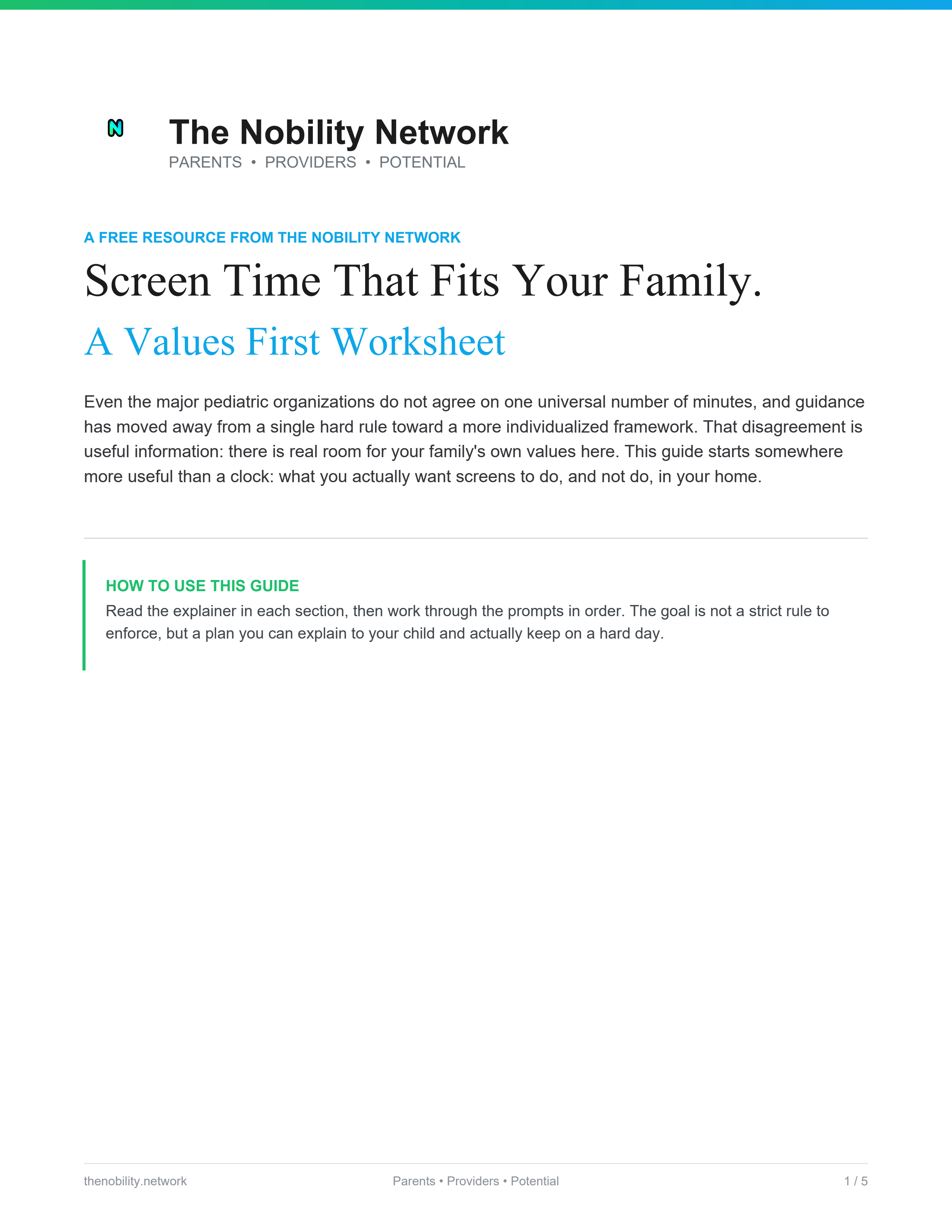 Screen Time That Fits Your Family — a values-first worksheet for building a screen time plan