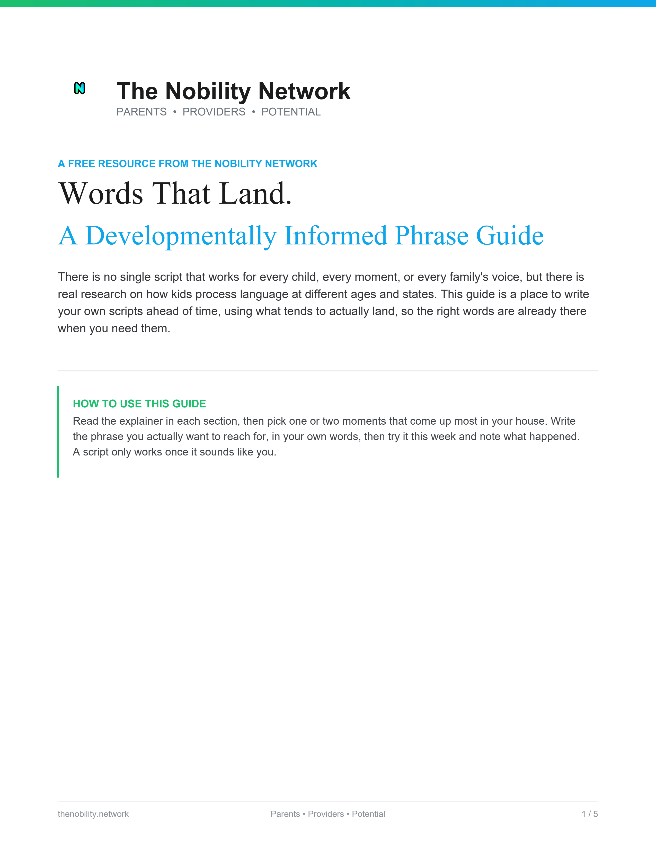Words That Land — a developmentally informed phrase guide families can write ahead of time